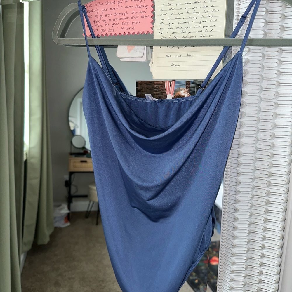 Elegant Blue Women's Cowl-neck Bodysuit